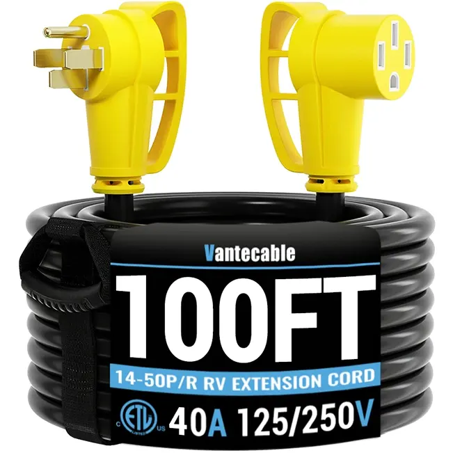 50 Amp RV/EV Extension Cord, for Camper & Outdoor Power, NEMA 14-50P to 14-50R, Yellow, STW, ETL Listed, 6-100ft