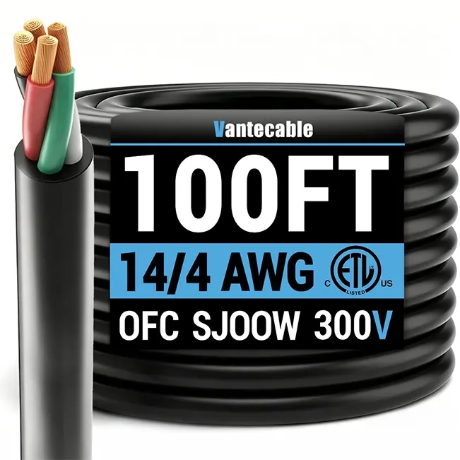 SJOOW Electrical Wire, 14 Gauge, 300V, Bulk Length, ETL Listed, 50-100ft