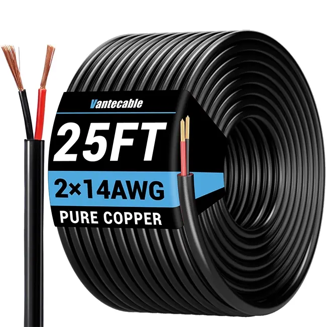 [25ft to 50ft] 14/2 Gauge Copper Electrical Wire, Flexible Stranded Low Voltage Power Cable,black,Waterproof,ETL