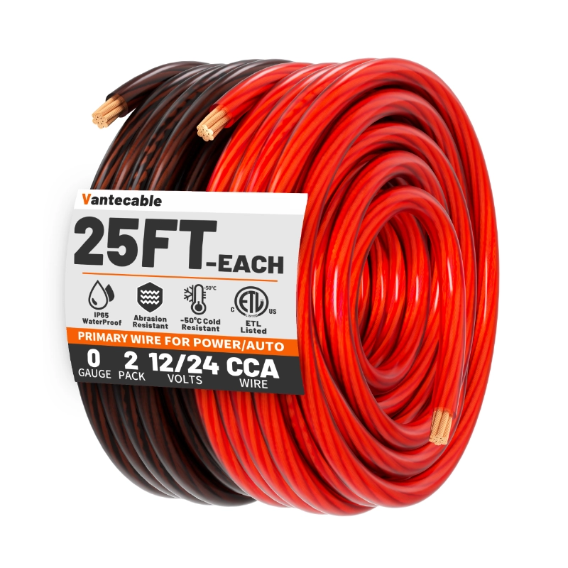 8/4/0 Gauge 25ft Each-Black/Red CCA Wire