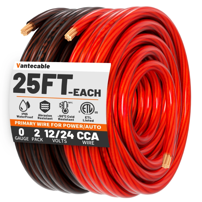 8/4/0 Gauge 25ft Each-Black/Red CCA Wire-Vantecable