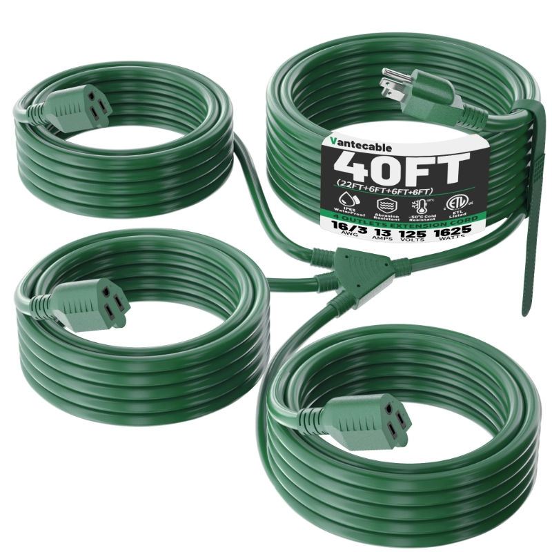 1 to 4 Splitter Outdoor Extension Cord with Multiple Outlets-Vantecable