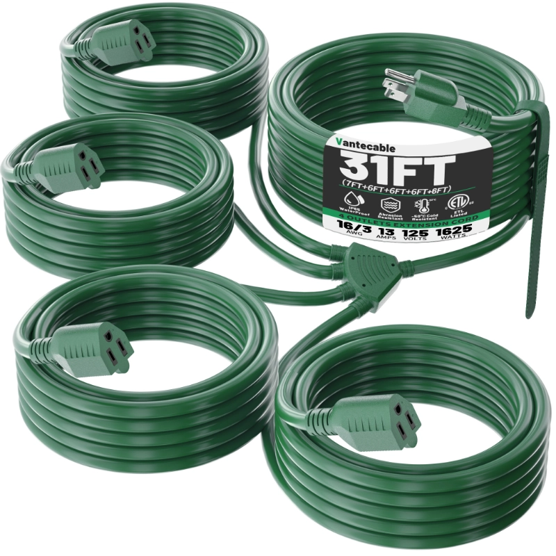 1 to 4 Splitter Outdoor Extension Cord with Multiple Outlets-Vantecable