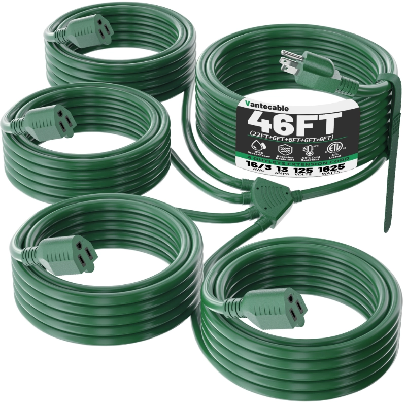 1 to 4 Splitter Outdoor Extension Cord with Multiple Outlets-Vantecable