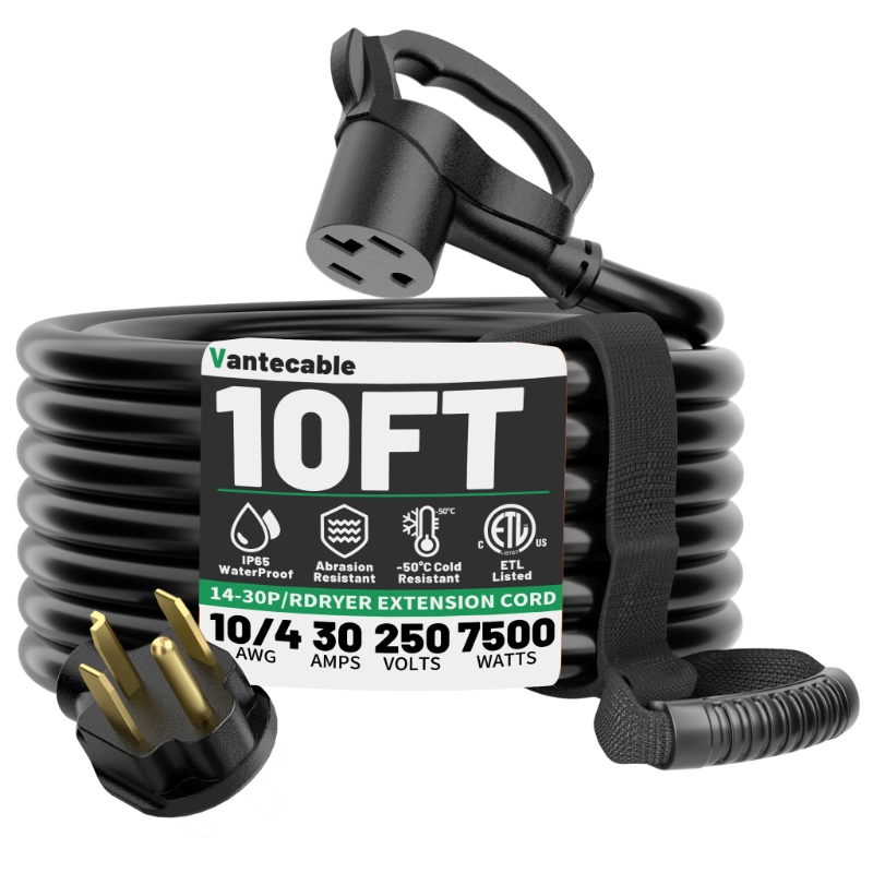 30 AMP 4 Prong Dryer Cord 25 FT Outdoor Black, 10/4 Gauge Dryer Extension Cord Heavy Duty-Vantecable