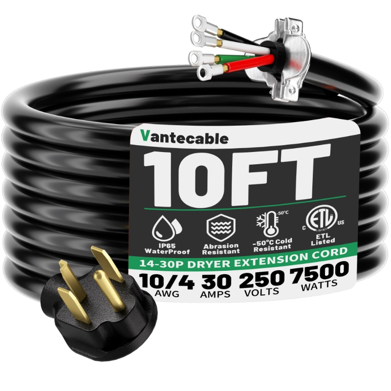 4 Prong Dryer Cord 30 AMP Black, 10/4 Gauge Dryer Extension Cord Heavy Duty-Vantecable