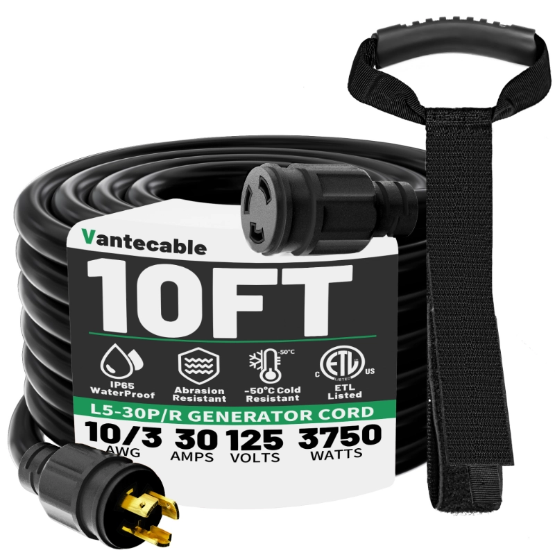 3 Prong 30 Amp Generator Cord 25 Feet Heavy Duty,NEMA L5-30P/L5-30R 10 Gauge-Vantecable
