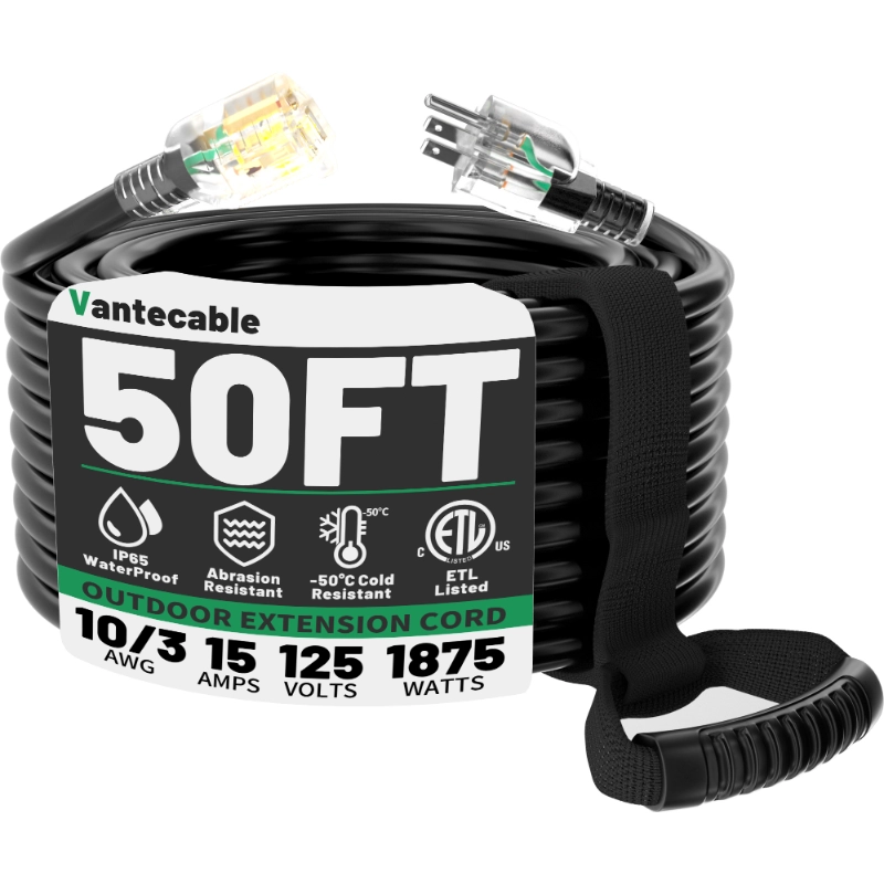 25ft 10/3 Gauge Outdoor Extension Cord Waterproof with Lighted Indicator-Vantecable