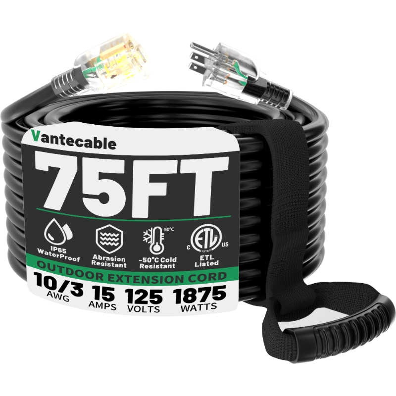 25ft 10/3 Gauge Outdoor Extension Cord Waterproof with Lighted Indicator-Vantecable