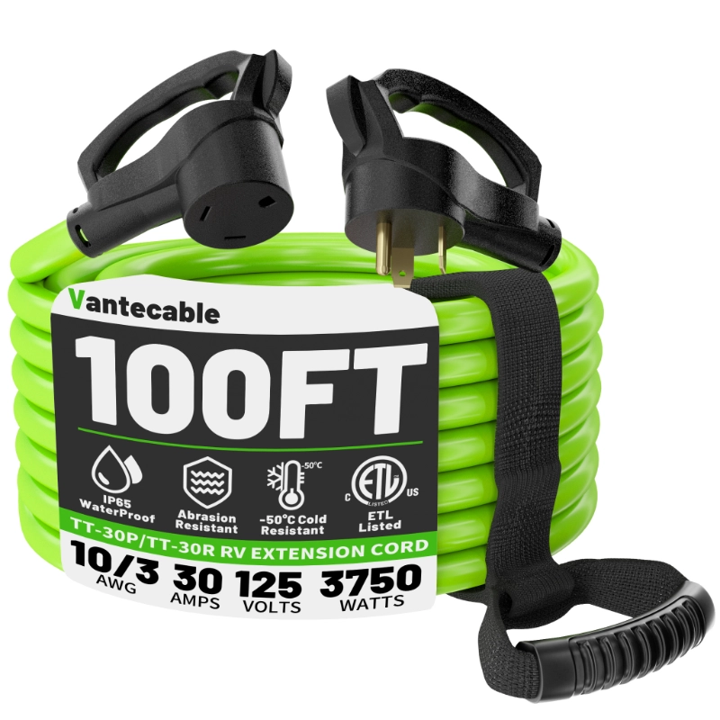 30 FT 30 Amp RV Extension Cord Outdoor with Grip Handle-Vantecable