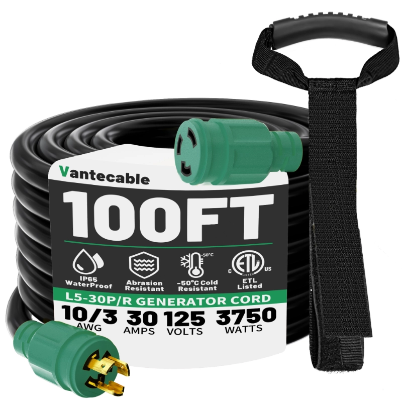 3 Prong 30 Amp Generator Cord 10 Feet Heavy Duty,NEMA L5-30P/L5-30R 10 Gauge-Vantecable