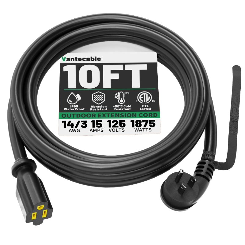 14 Gauge 3 Feet (3 Pack) Flat Plug Extension Cord Black Indoor Outdoor-Vantecable