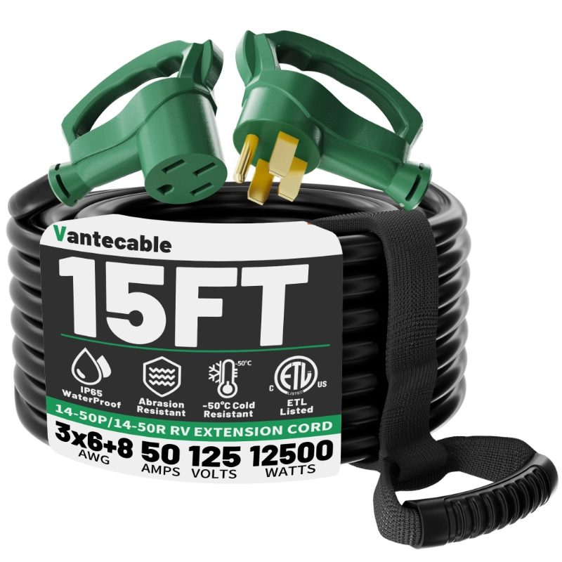 NEMA 14-50P/14-50R 100 FT 50 Amp RV/EV Extension Cord Outdoor with Grip Handle-Vantecable