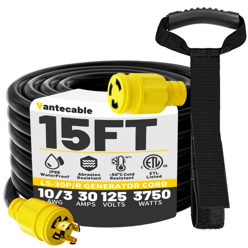 [15ft to 25ft] 10/3 Gauge 30 Amp Generator Cord, Heavy Duty L5-30P to L5-30R Locking Power Cable