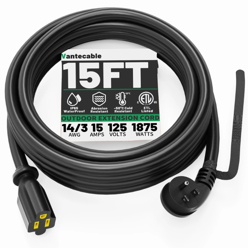 14 Gauge 3 Feet (3 Pack) Flat Plug Extension Cord Black Indoor Outdoor-Vantecable