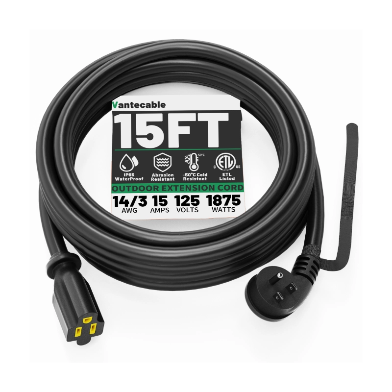 14 Gauge 3 Feet (3 Pack) Flat Plug Extension Cord Black Indoor Outdoor