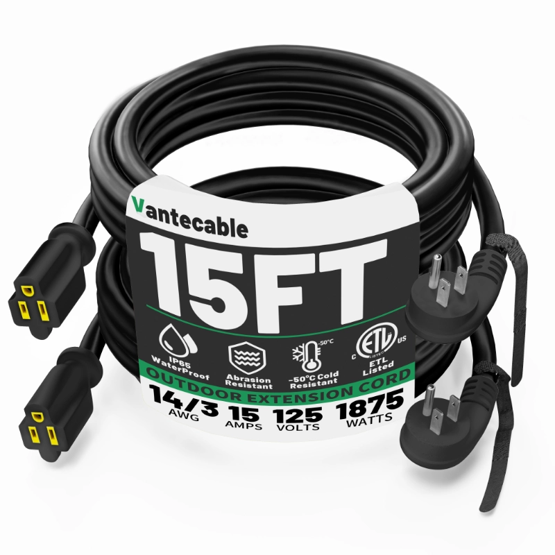 14 Gauge 3 Feet (3 Pack) Flat Plug Extension Cord Black Indoor Outdoor-Vantecable