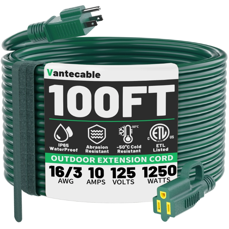 Indoor Outdoor Green Extension Cord 50 ft Waterproof-Vantecable