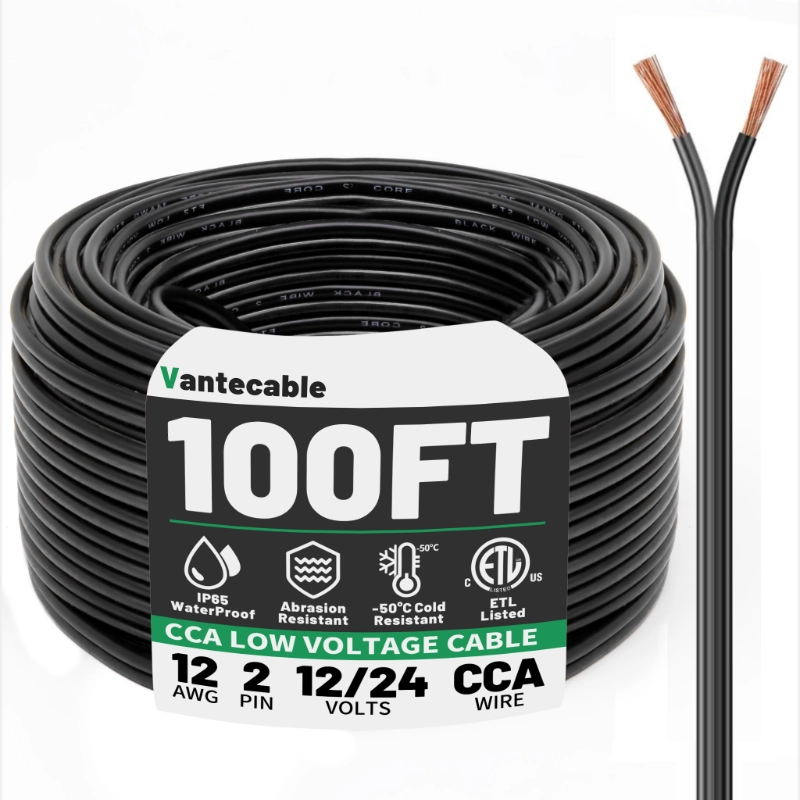 Electrical Wire 2 Conductors Black Cable Hookup LED Lighting Strips Flexible Wire Outdoor Extension Cord-Vantecable