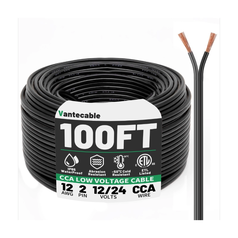 Electrical Wire 12/2 Conductors Black Cable Hookup LED Lighting Strips Flexible Wire Outdoor Extension Cord