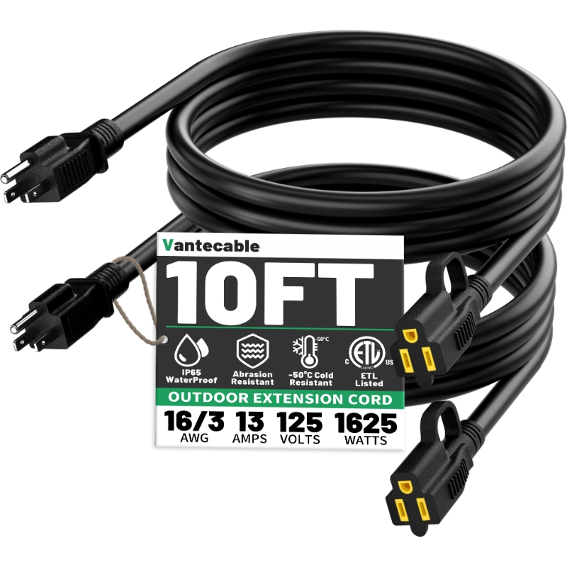 Outdoor Black Extension Cord 50 ft Waterproof,ETL Listed-Vantecable