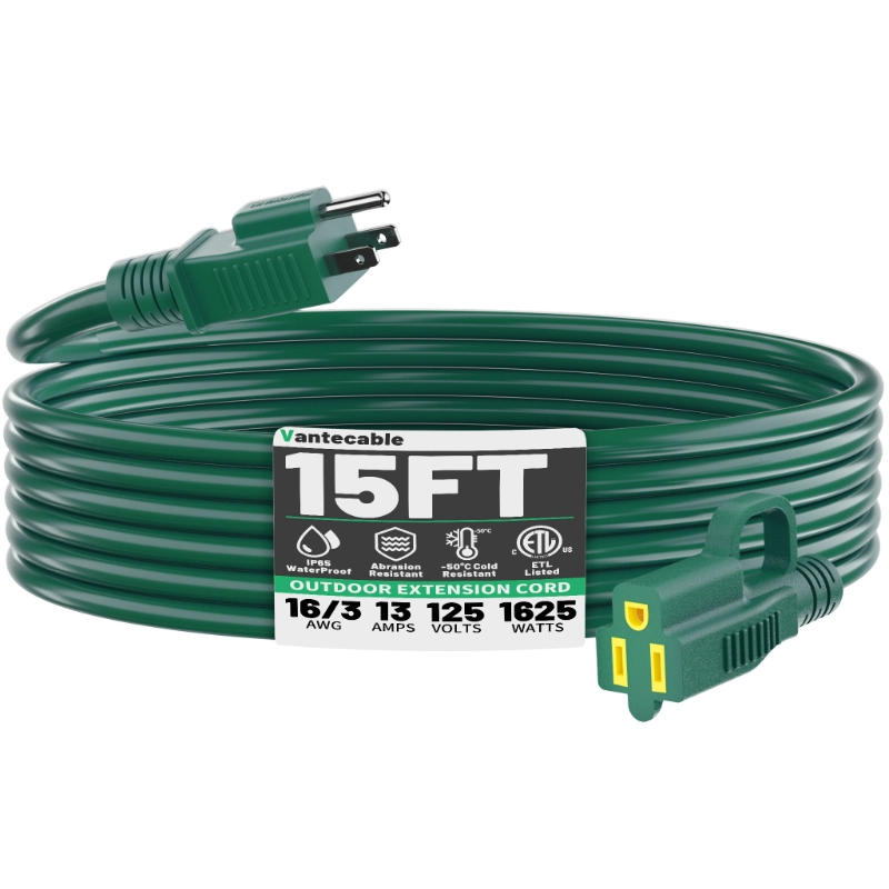 Indoor Outdoor Green Extension Cord 50 ft Waterproof-Vantecable