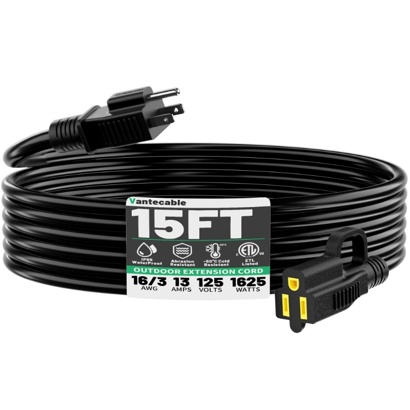 Outdoor Black Extension Cord 50 ft Waterproof,ETL Listed-Vantecable
