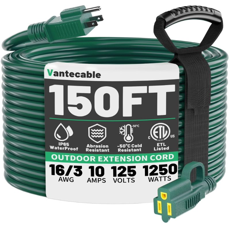 Indoor Outdoor Green Extension Cord 50 ft Waterproof-Vantecable