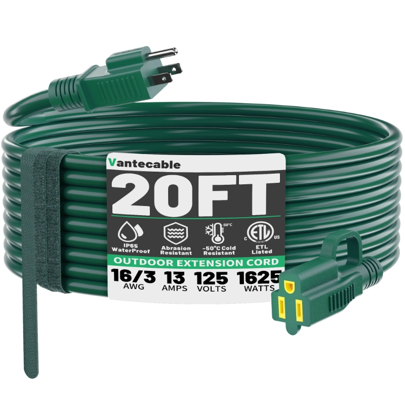 Indoor Outdoor Green Extension Cord 50 ft Waterproof-Vantecable