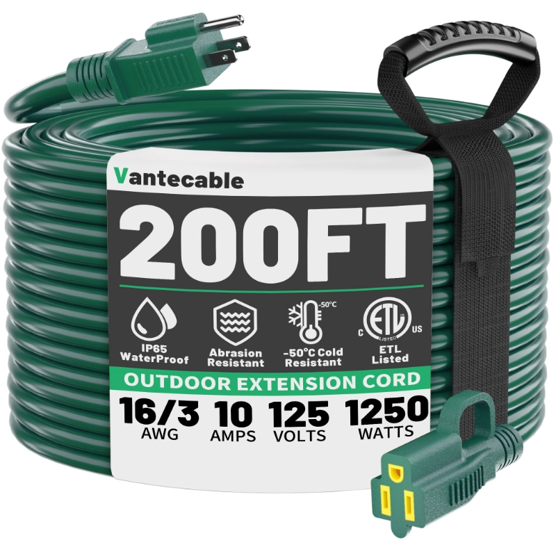 Indoor Outdoor Green Extension Cord 50 ft Waterproof-Vantecable