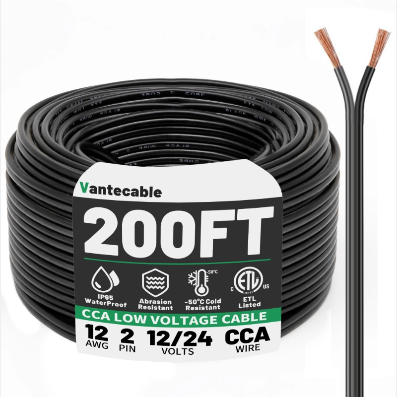 Electrical Wire 2 Conductors Black Cable Hookup LED Lighting Strips Flexible Wire Outdoor Extension Cord-Vantecable