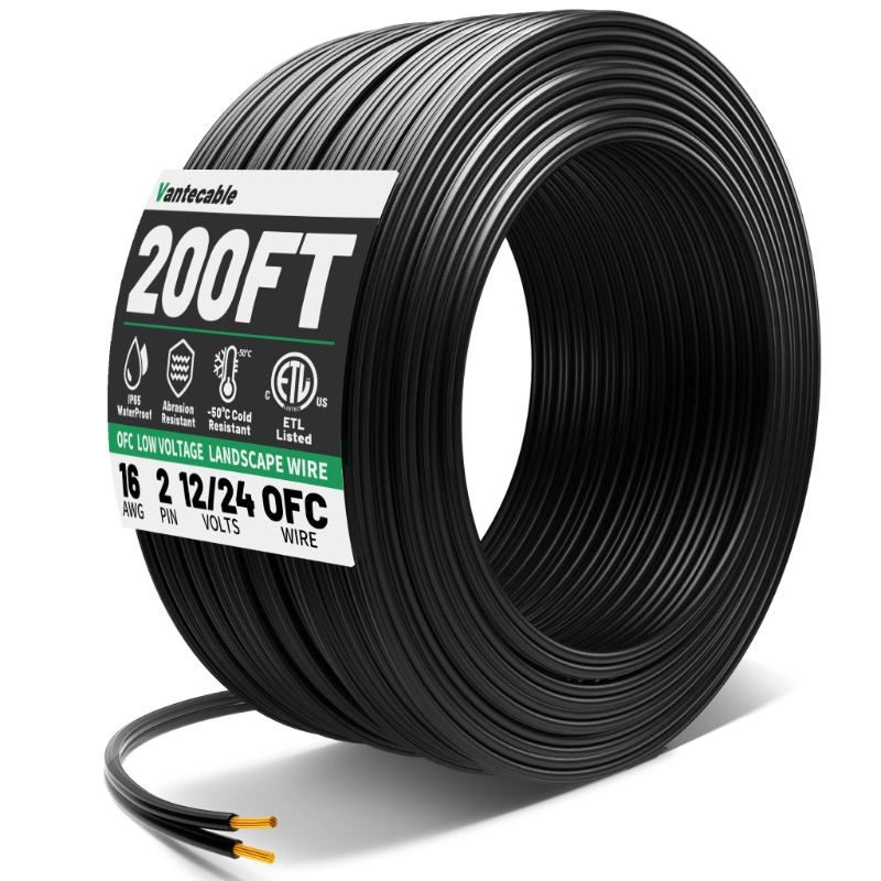 200FT 16/2 Low Voltage Landscape Lighting Copper Wire,16 Gauge 2 Conductor Wire-Vantecable