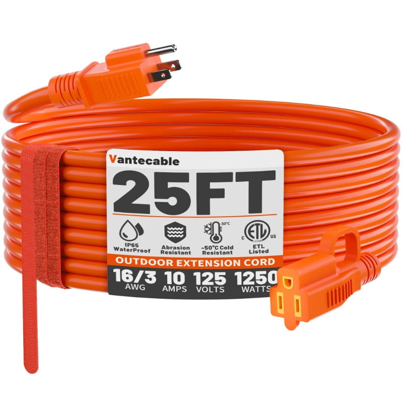 Indoor Outdoor Extension Cord 50 ft Waterproof, 16/3 Gauge-Vantecable