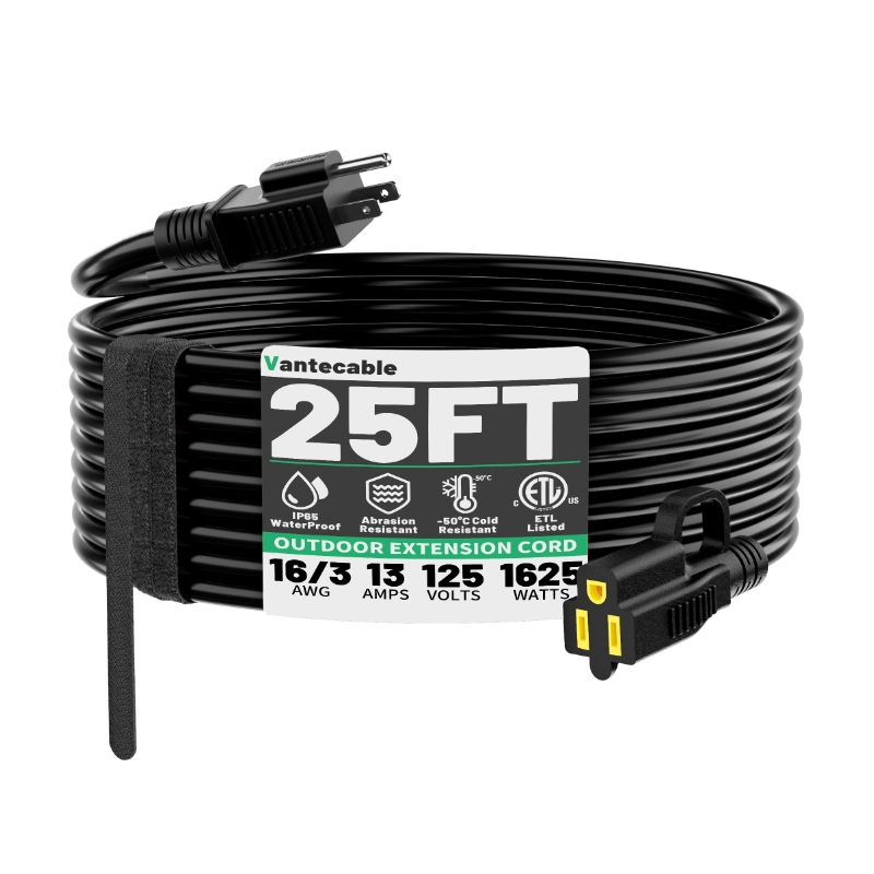 Outdoor Black Extension Cord 50 ft Waterproof,ETL Listed