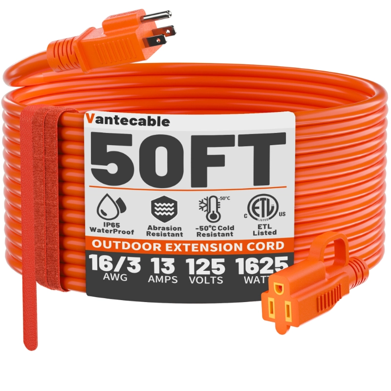Indoor Outdoor Extension Cord 50 ft Waterproof, 16/3 Gauge-Vantecable