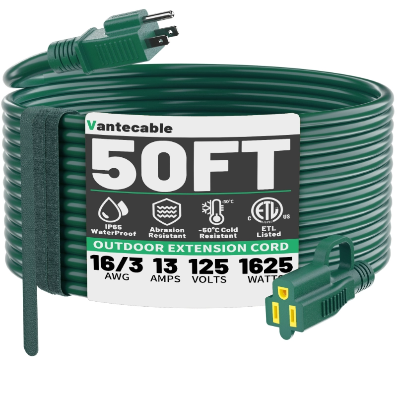 Indoor Outdoor Green Extension Cord 50 ft Waterproof-Vantecable