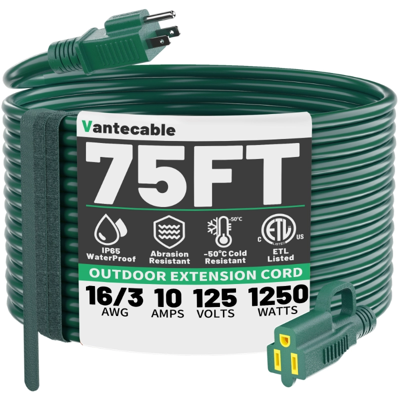 Indoor Outdoor Green Extension Cord 50 ft Waterproof-Vantecable