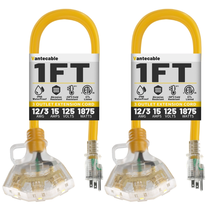 12/3 Gauge Outdoor Extension Cord with Multiple Outlets Light Indicator-Vantecable