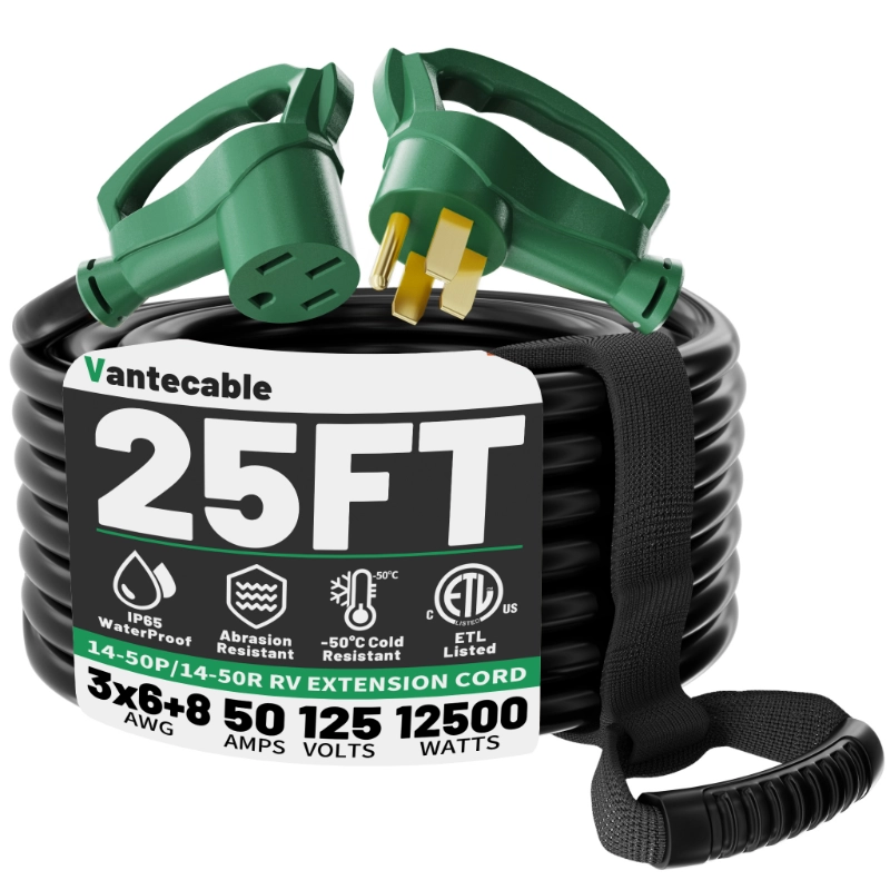 NEMA 14-50P/14-50R 100 FT 50 Amp RV/EV Extension Cord Outdoor with Grip Handle-Vantecable