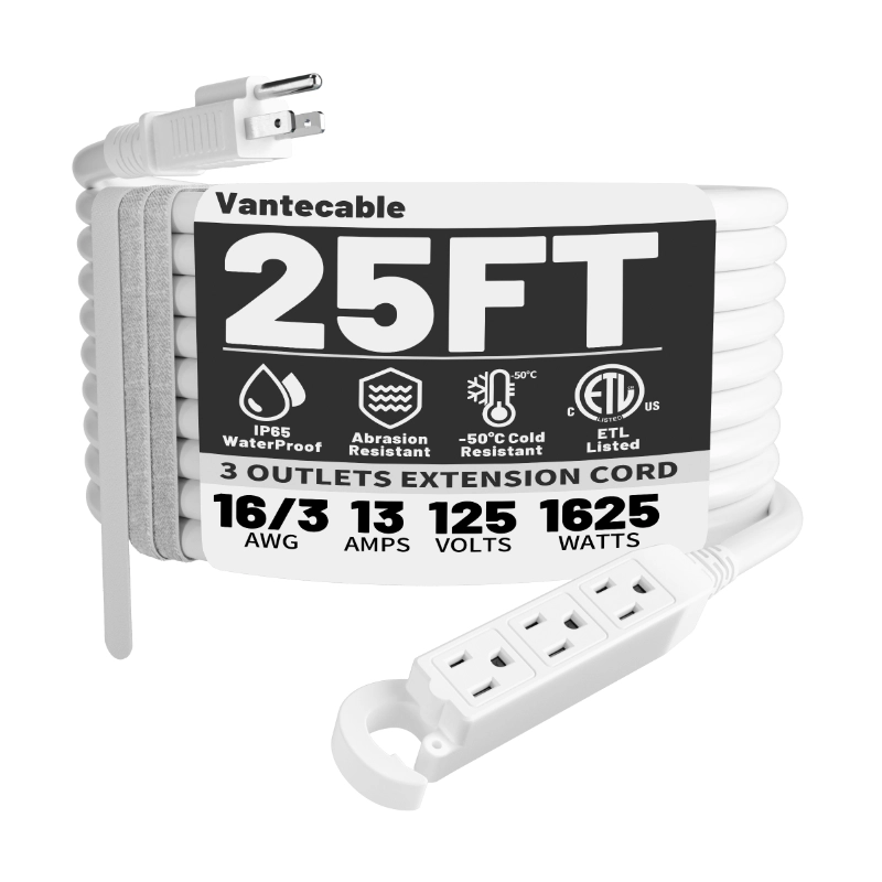 16/3 20 Ft 3 Outlet Extension Cord Outdoor Waterproof