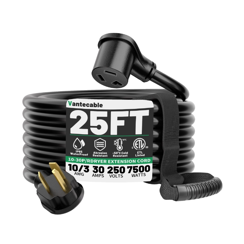 30 AMP 3 Prong Dryer Cord 25 FT Outdoor Black, 10/3 Gauge Dryer Extension Cord Heavy Duty