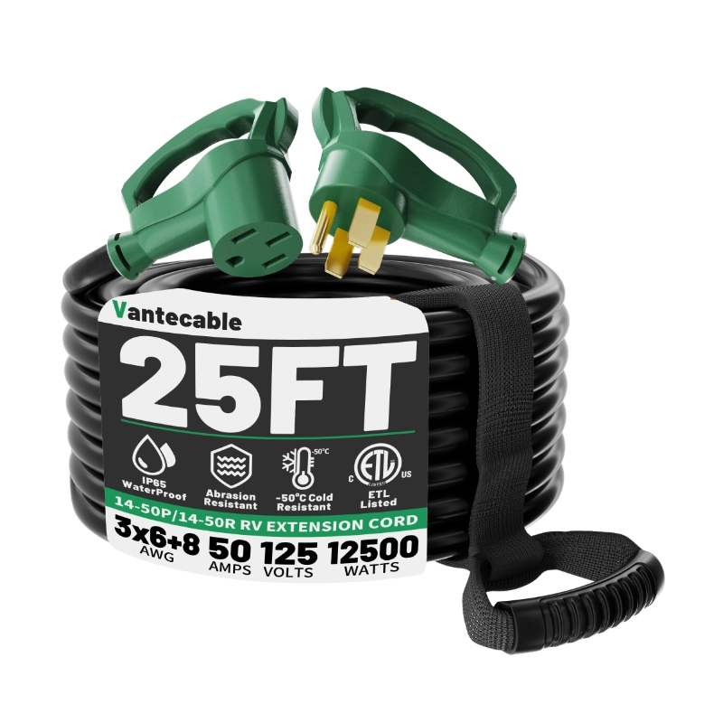 NEMA 14-50P/14-50R 100 FT 50 Amp RV/EV Extension Cord Outdoor with Grip Handle