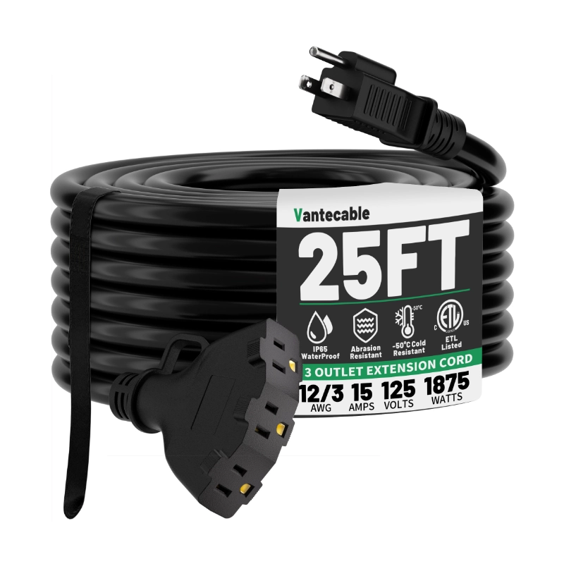 15 FT 12/3 Gauge Outdoor Extension Cord with Multiple Outlets