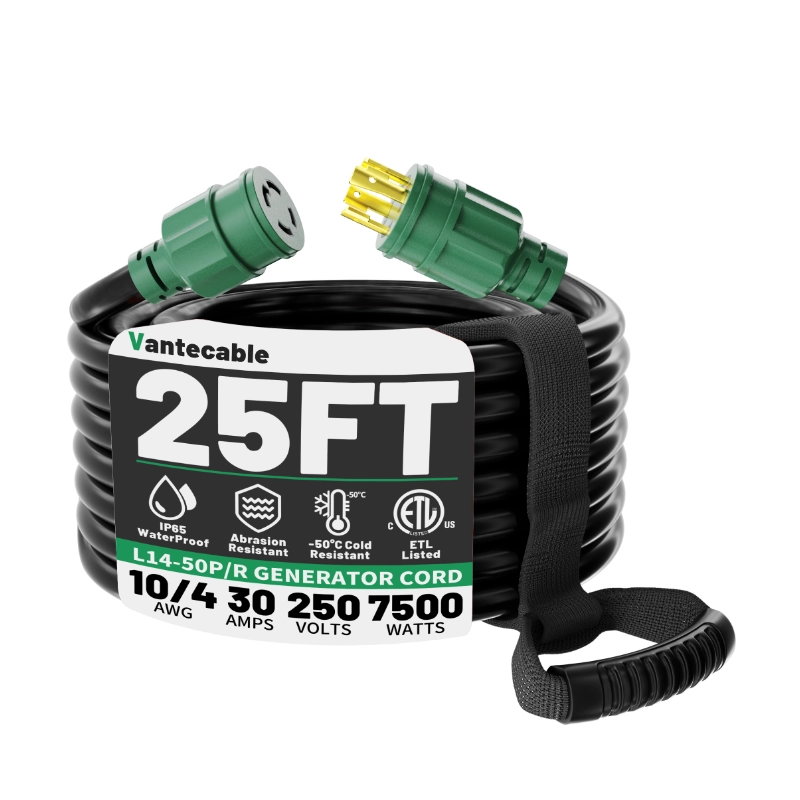 25FT 30 Amp Generator Extension Cord 4 Prong, NEMA L14-30P/L14-30R 10 Gauge