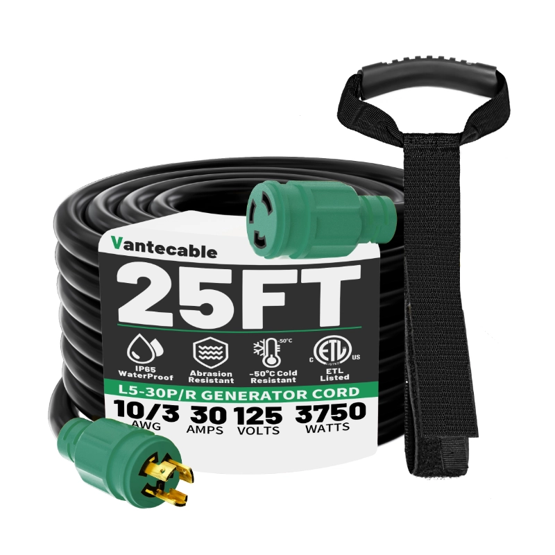 3 Prong 30 Amp Generator Cord 10 Feet Heavy Duty,NEMA L5-30P/L5-30R 10 Gauge