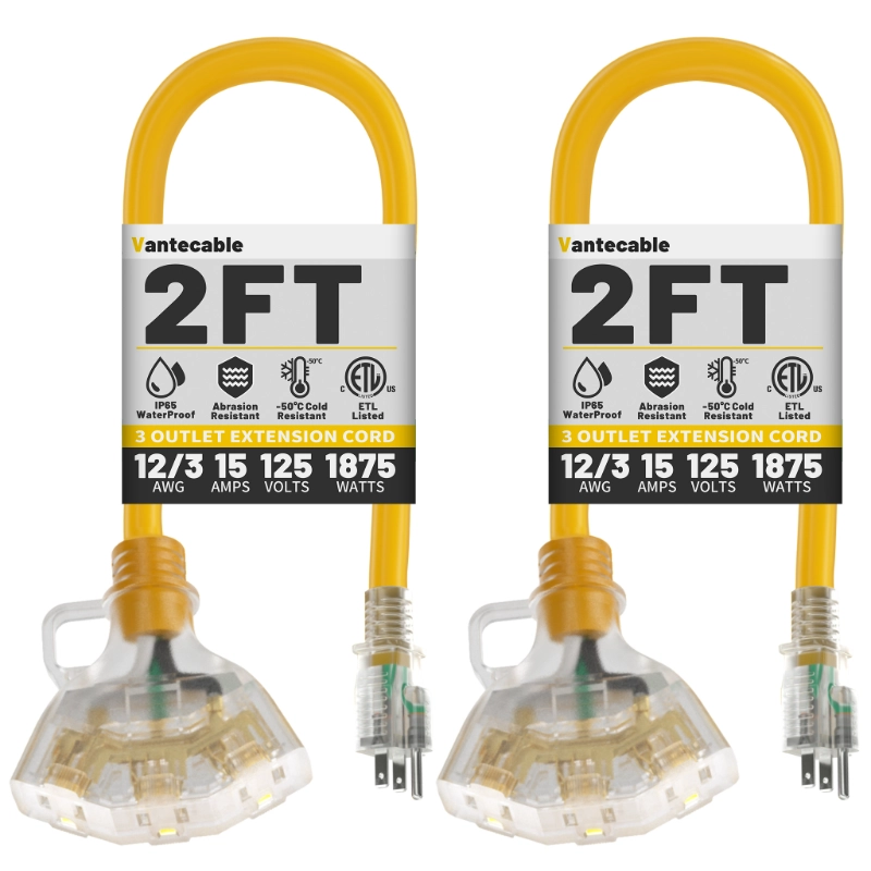 12/3 Gauge Outdoor Extension Cord with Multiple Outlets Light Indicator-Vantecable