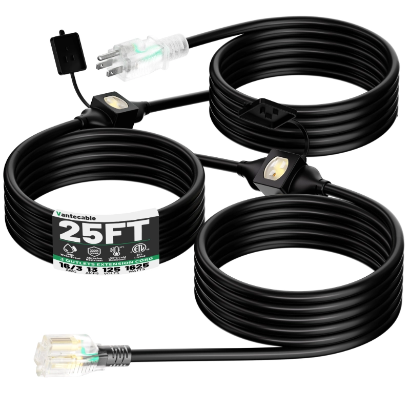 25 FT Outdoor Extension Cord with Multiple Outlets-Vantecable