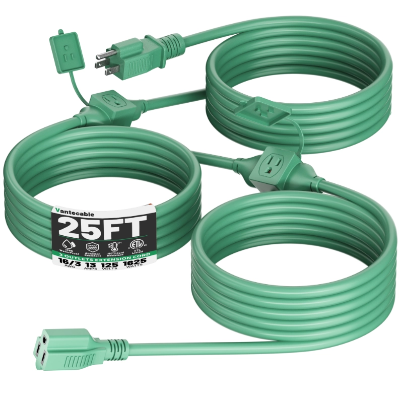 16/3 Gauge Green Outdoor Extension Cord with Multiple Outlets-Vantecable
