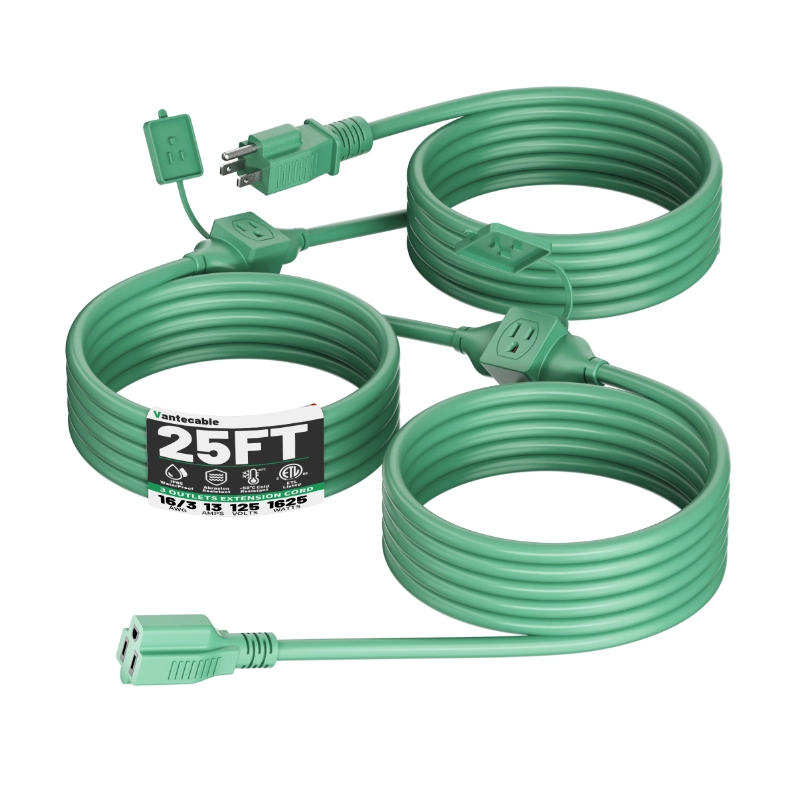 16/3 Gauge Green Outdoor Extension Cord with Multiple Outlets