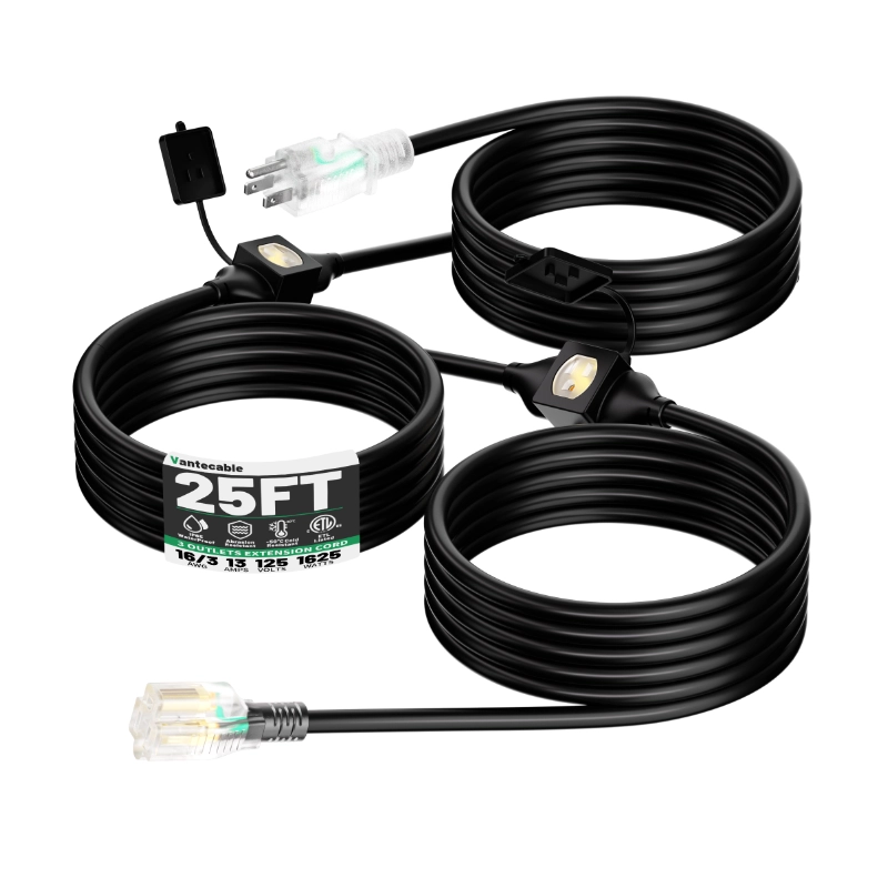 25 FT Outdoor Extension Cord with Multiple Outlets